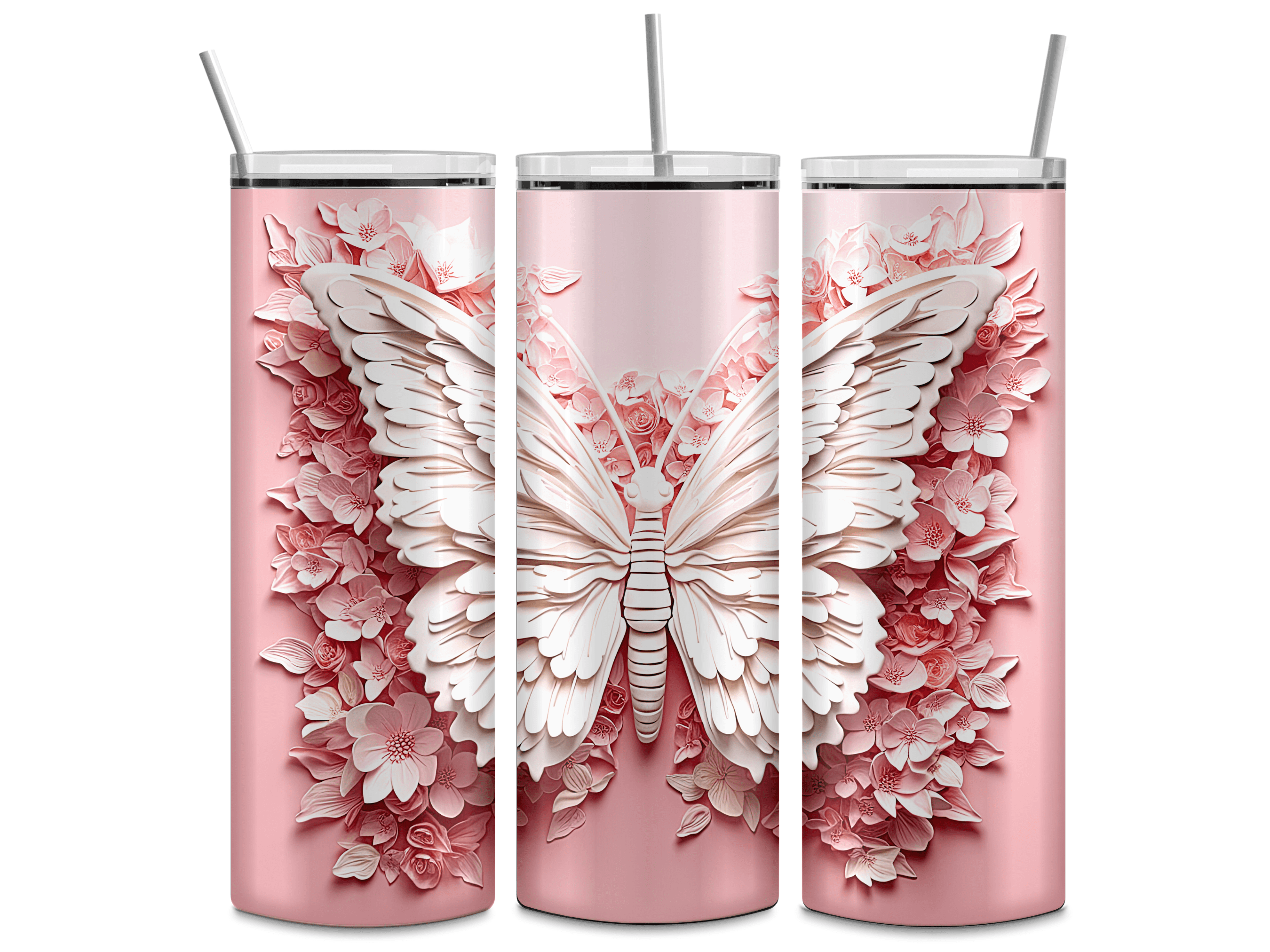 3D Light Pink Butterfly Tumbler